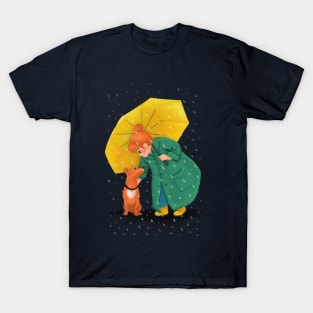 Rainy walkies and love illustration T-Shirt